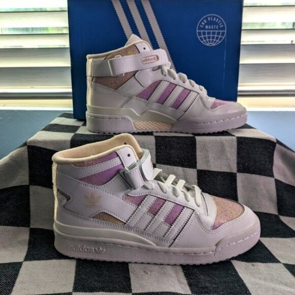 adidas Shoes - Adidas Women's Forum Mid Originals White Yellow Pink HP3013 Strap Pastel 032026